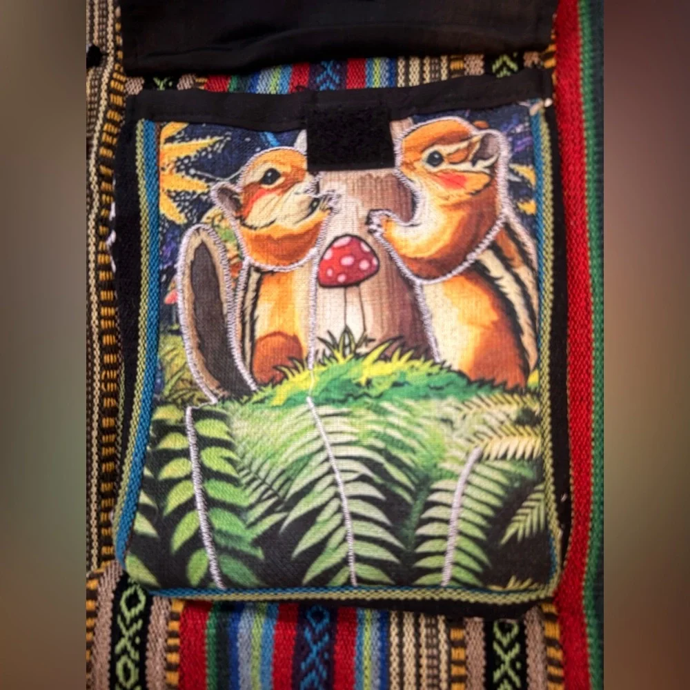 Bohemian Multicolor Striped Crossbody Bag with Front Pockets